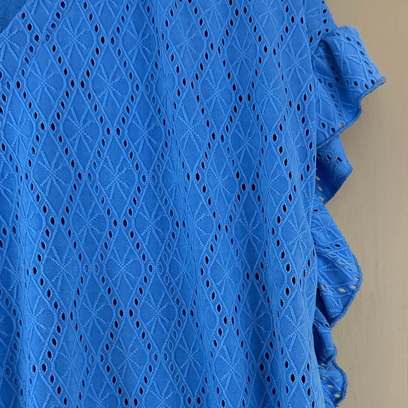 Ruby Rd. Blue Textured Blouse with Ruffle Sleeves - Picture 5 of 7